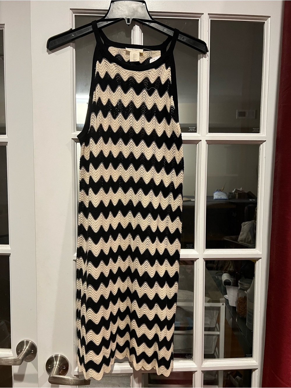 Haute Hippie Black & Cream Zigzag Knit Midi Dress